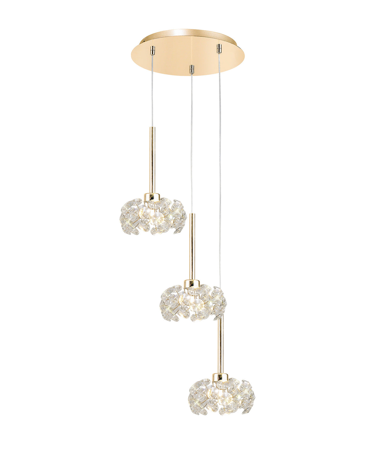 Byrne 3 Light G9 2m Round Pendant With French Gold And Crystal Shade