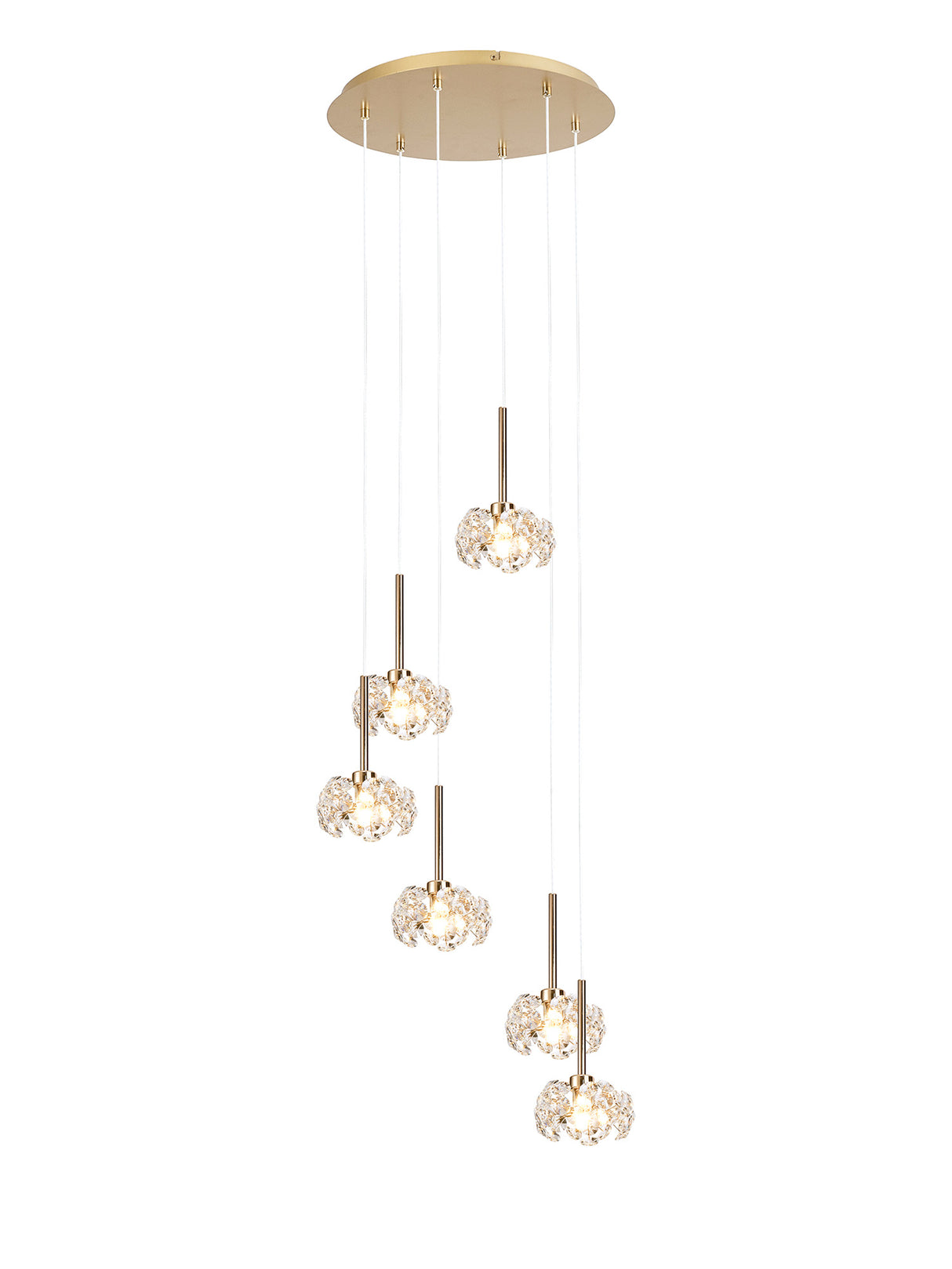 Byrne 6 Light G9 2.5m Round Multiple Pendant With French Gold And Crystal Shade