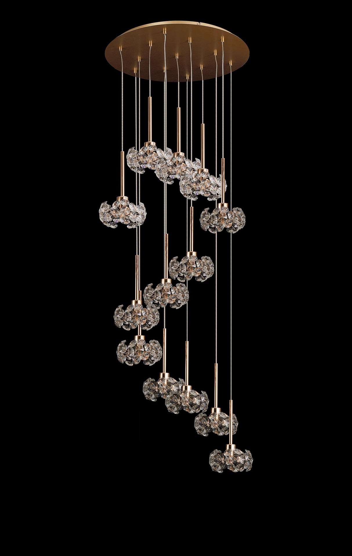 Byrne 13 Light G9 2.5m Round Multiple Pendant With French Gold And Crystal Shade
