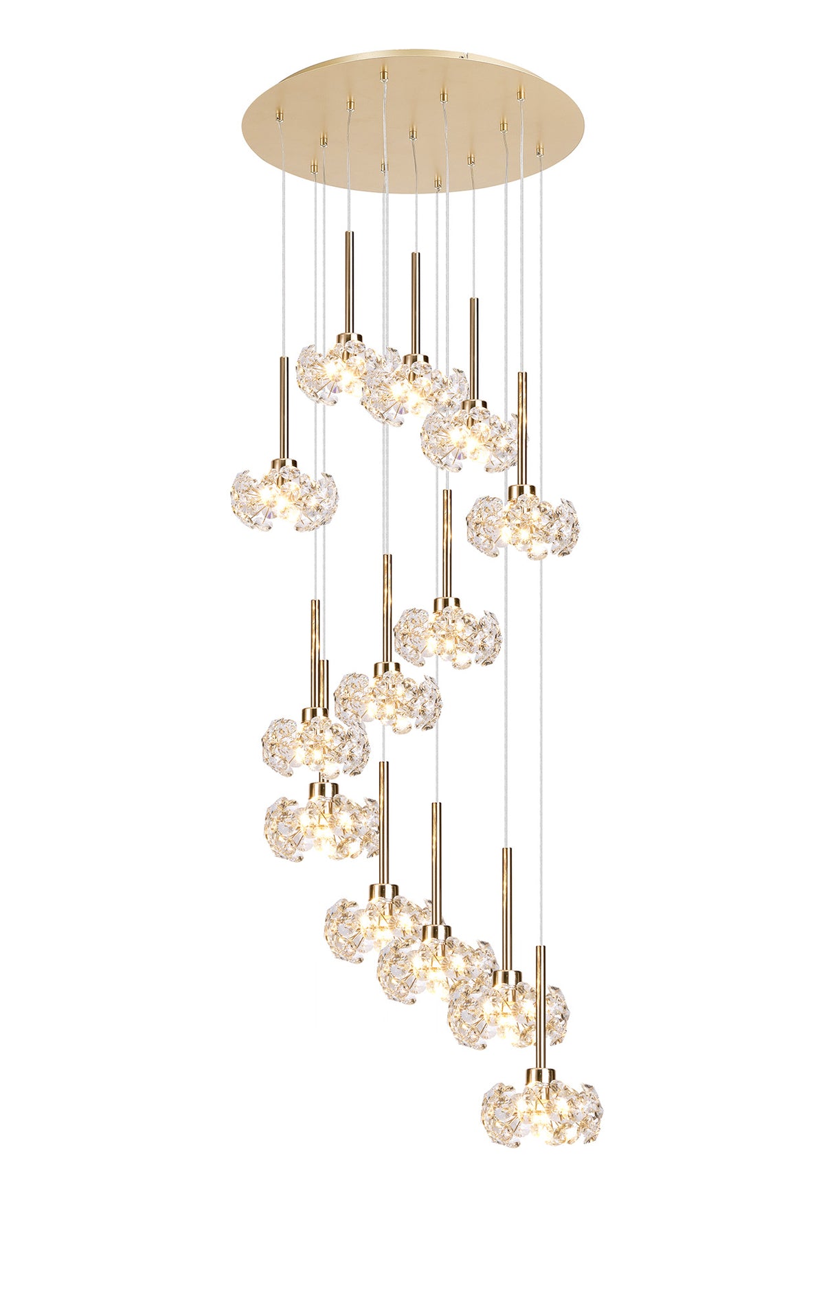 Byrne 13 Light G9 2.5m Round Multiple Pendant With French Gold And Crystal Shade