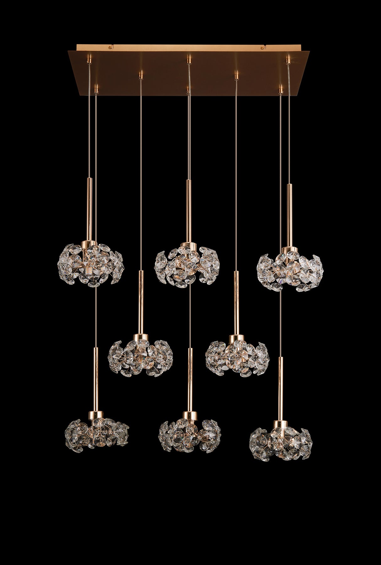Byrne 8 Light G9 2m Rectangle Multiple Pendant With French Gold And Crystal Shade