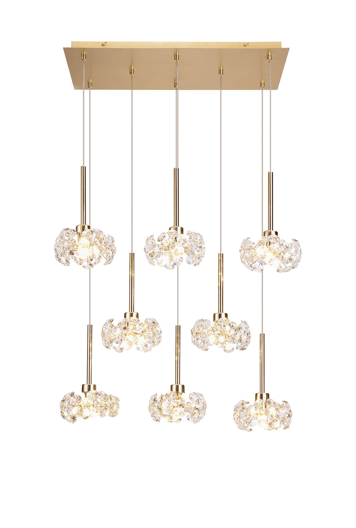Byrne 8 Light G9 2m Rectangle Multiple Pendant With French Gold And Crystal Shade