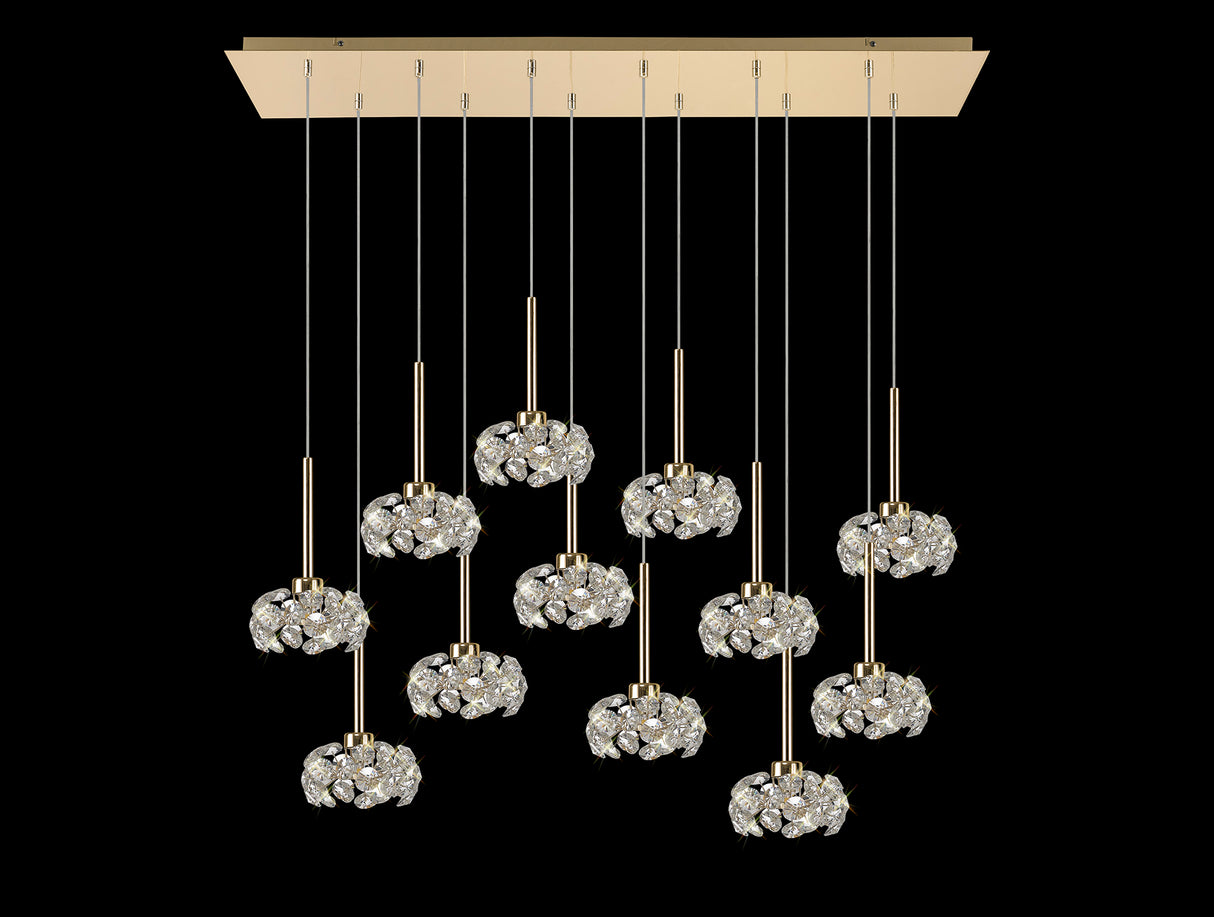 Byrne 12 Light G9 2m Linear Pendant With French Gold And Crystal Shade