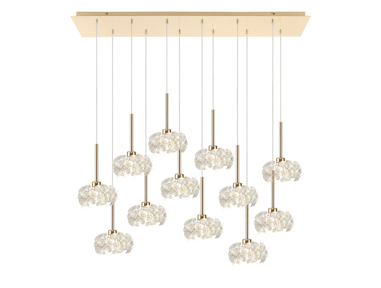 Byrne 12 Light G9 2m Linear Pendant With French Gold And Crystal Shade