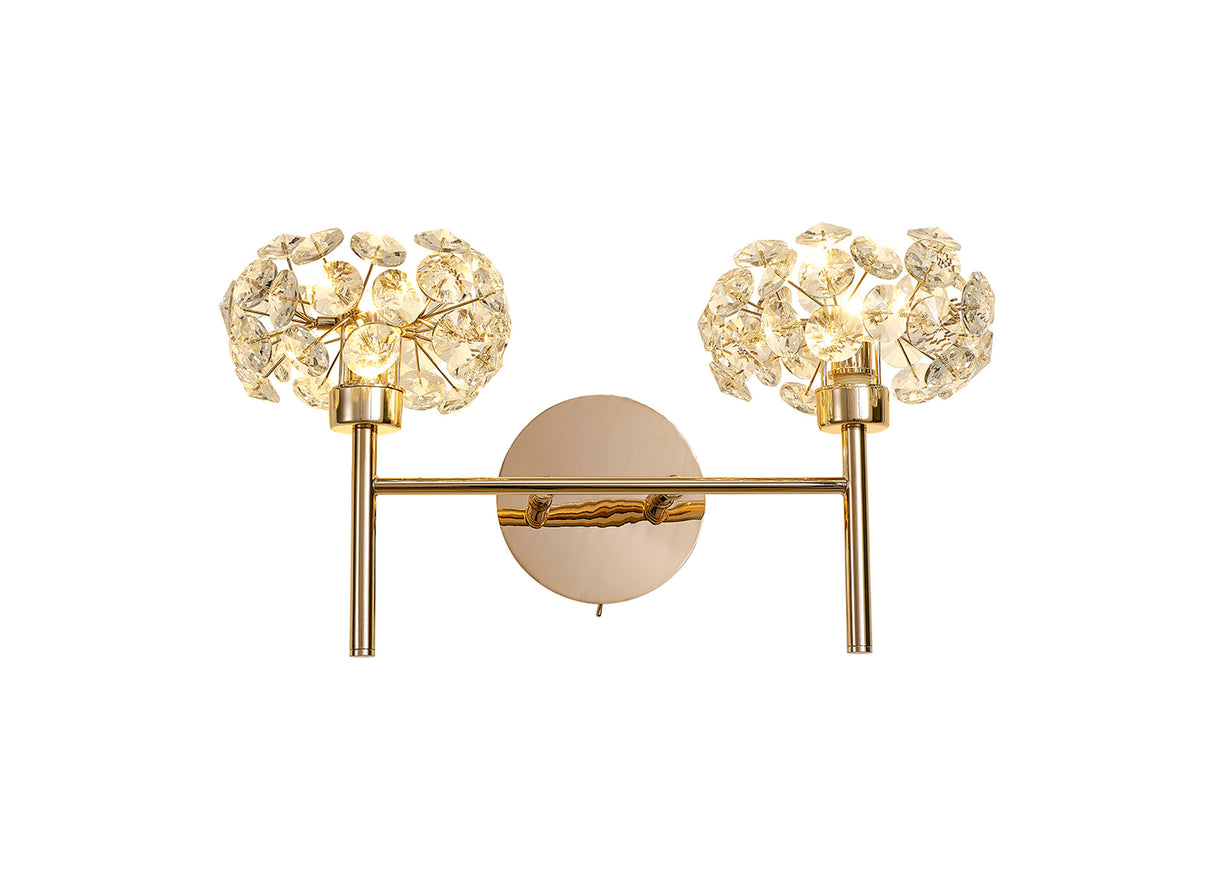 Byrne 2 Light G9 Switched Wall Lamp With French Gold And Crystal Shade