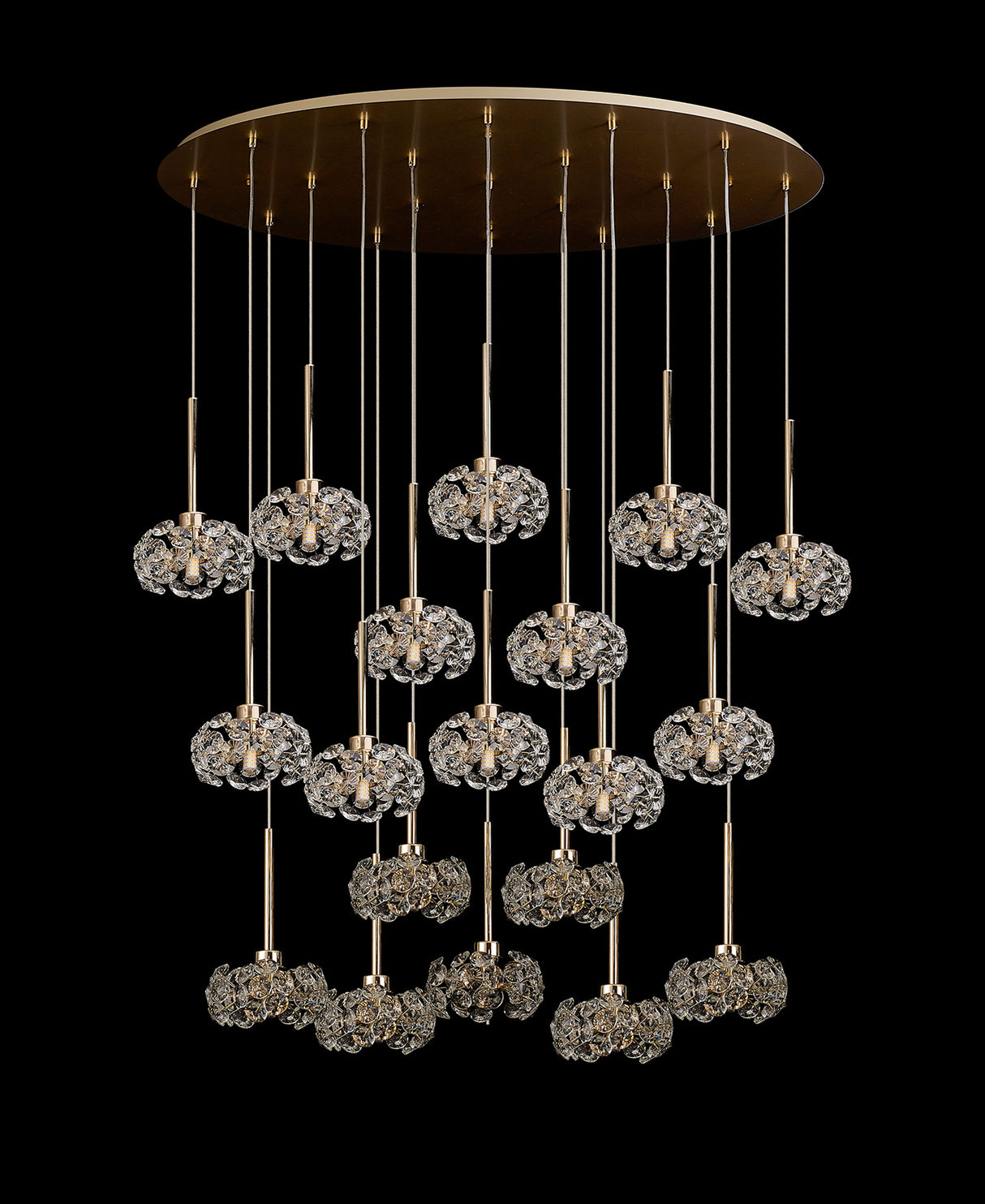 Byrne 19 Light G9 3.5m Oval Multiple Pendant With French Gold And Crystal Shade, Item Weight: 18.4kg