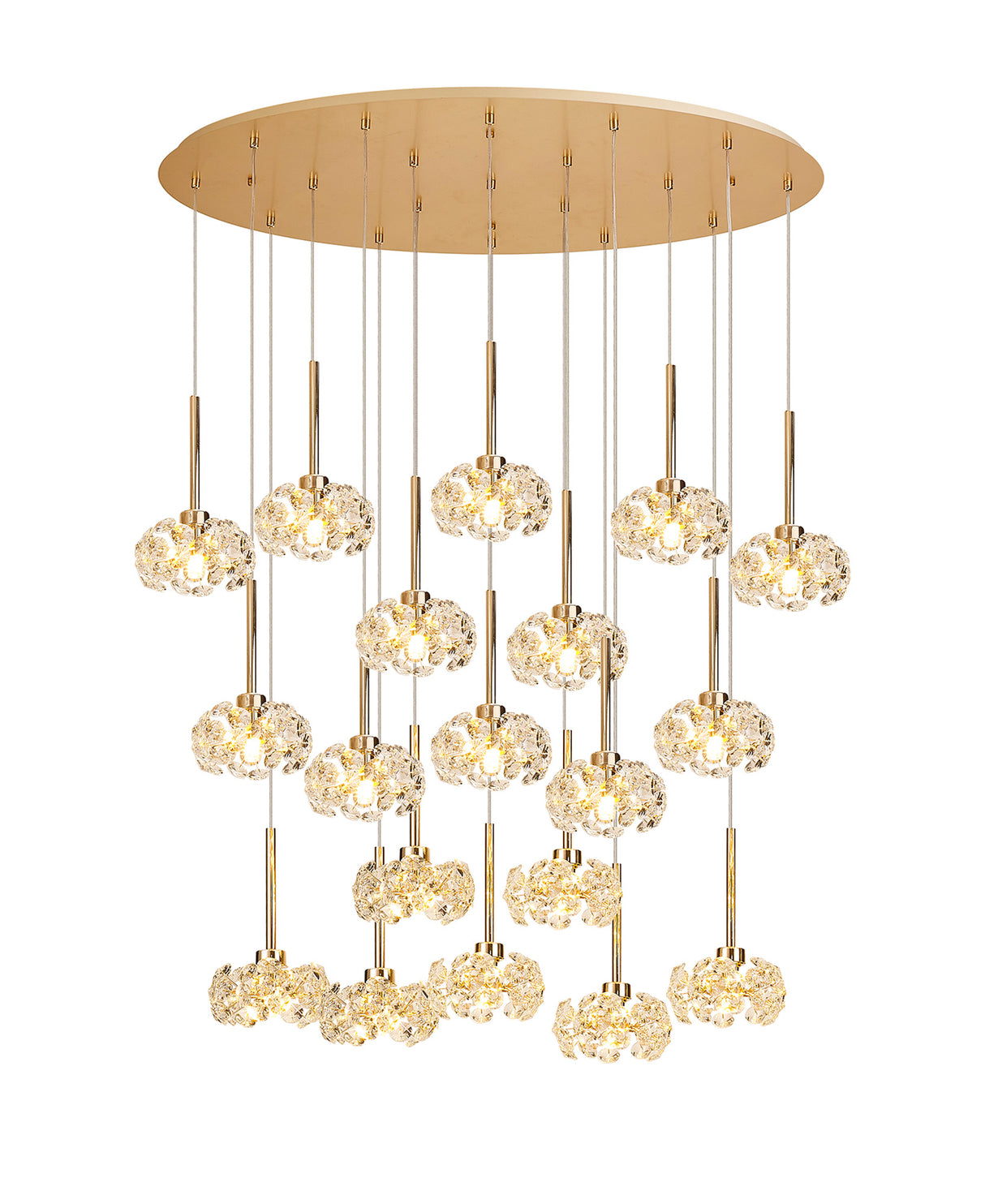 Byrne 19 Light G9 3.5m Oval Multiple Pendant With French Gold And Crystal Shade, Item Weight: 18.4kg
