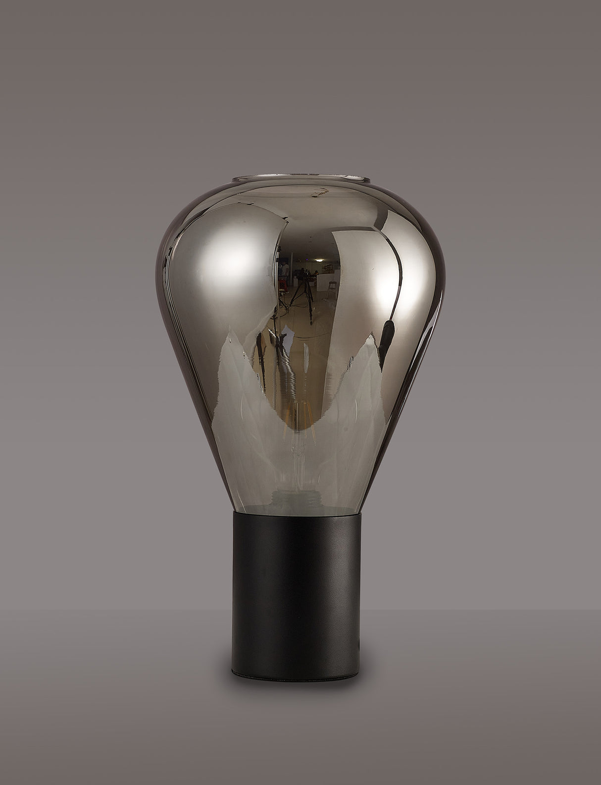 Rowell Narrow Table Lamp, 1 x E27, Satin Black/Smoke Plated Glass