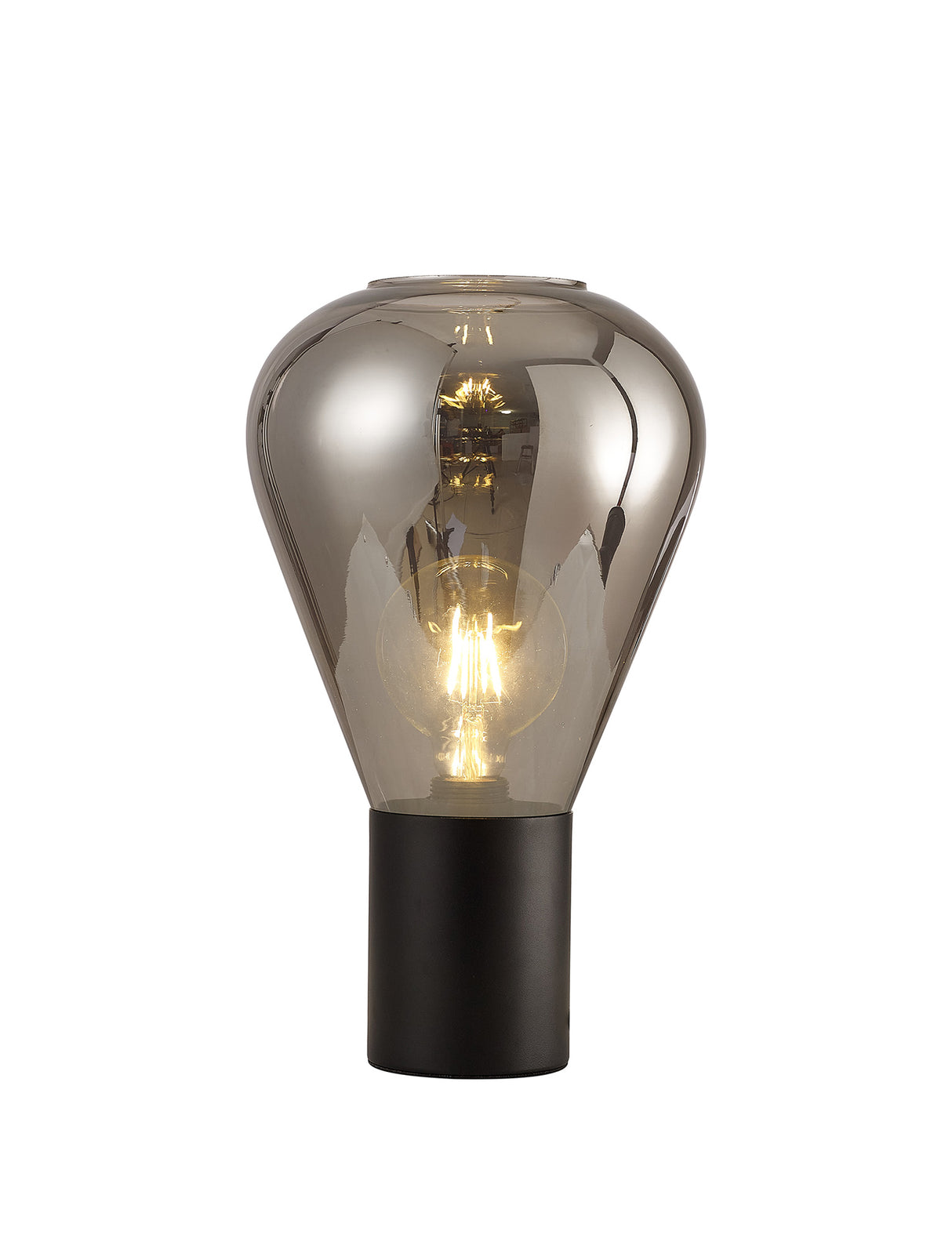 Rowell Narrow Table Lamp, 1 x E27, Satin Black/Smoke Plated Glass