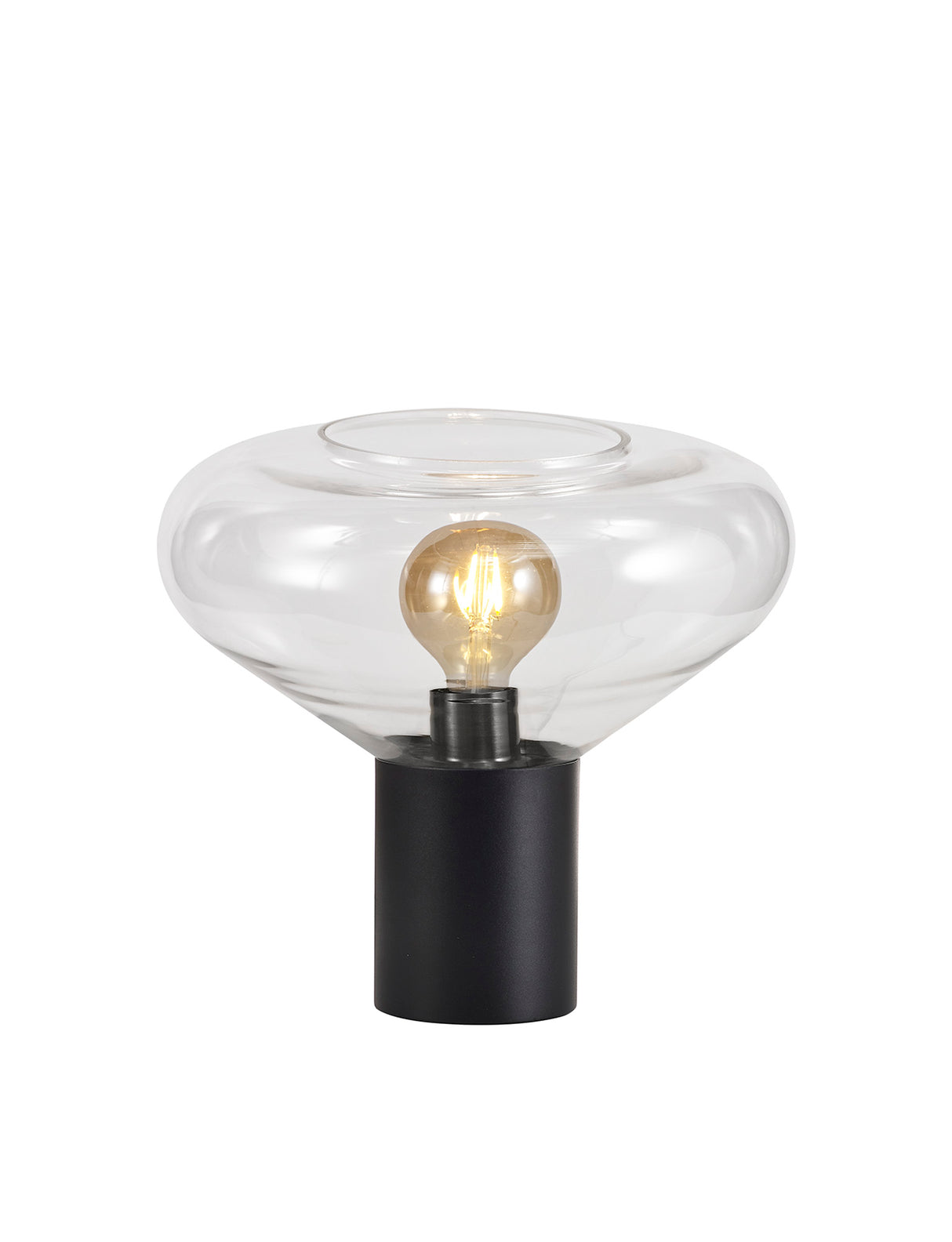 Rowell Wide Table Lamp, 1 x E27, Satin Black/Clear Glass