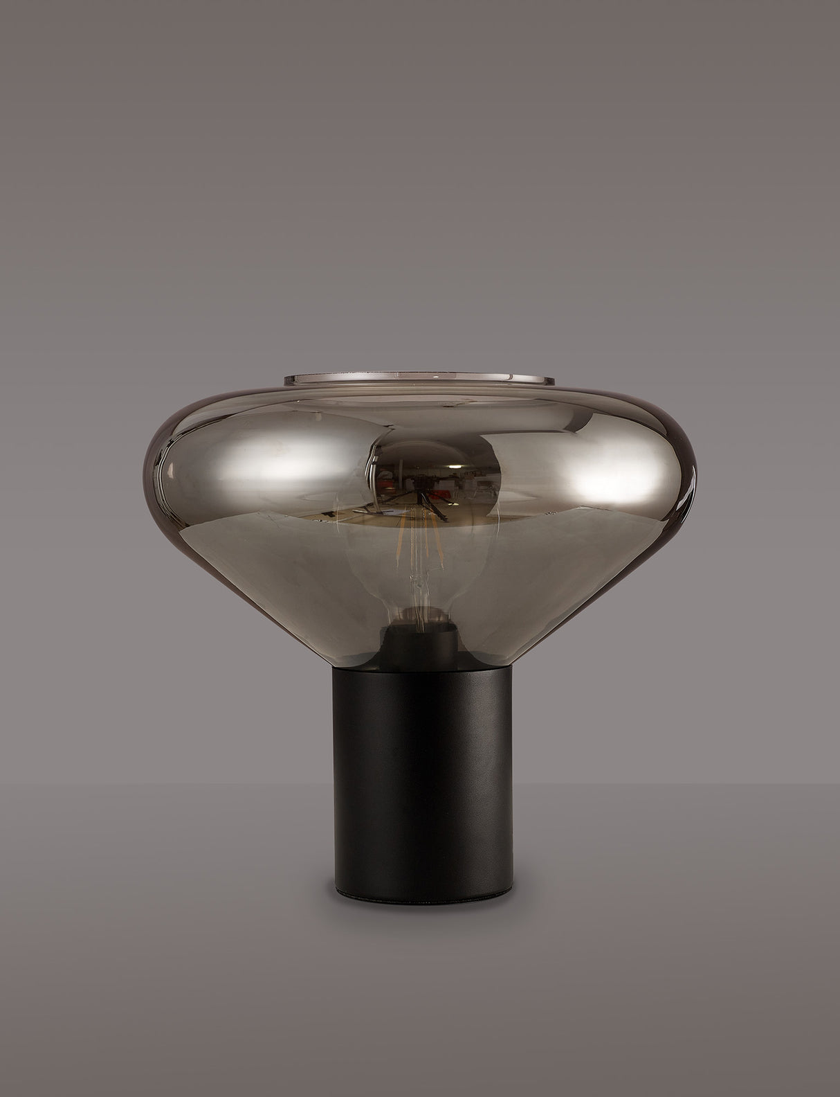 Rowell Wide Table Lamp, 1 x E27, Satin Black/Smoke Plated Glass