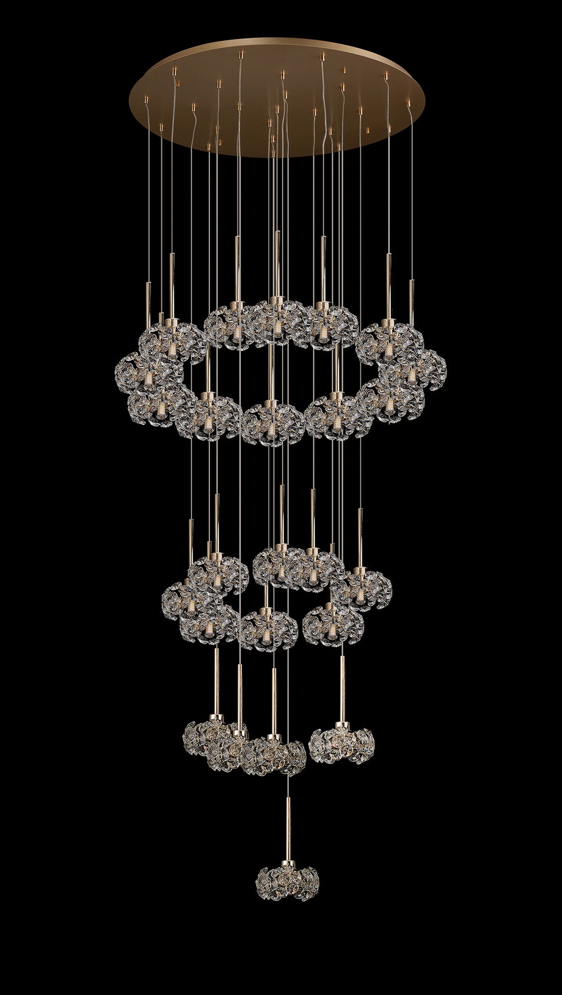 Byrne 24 Light G9 5m Round Multiple Pendant With French Gold And Crystal Shade, Item Weight: 25.2kg