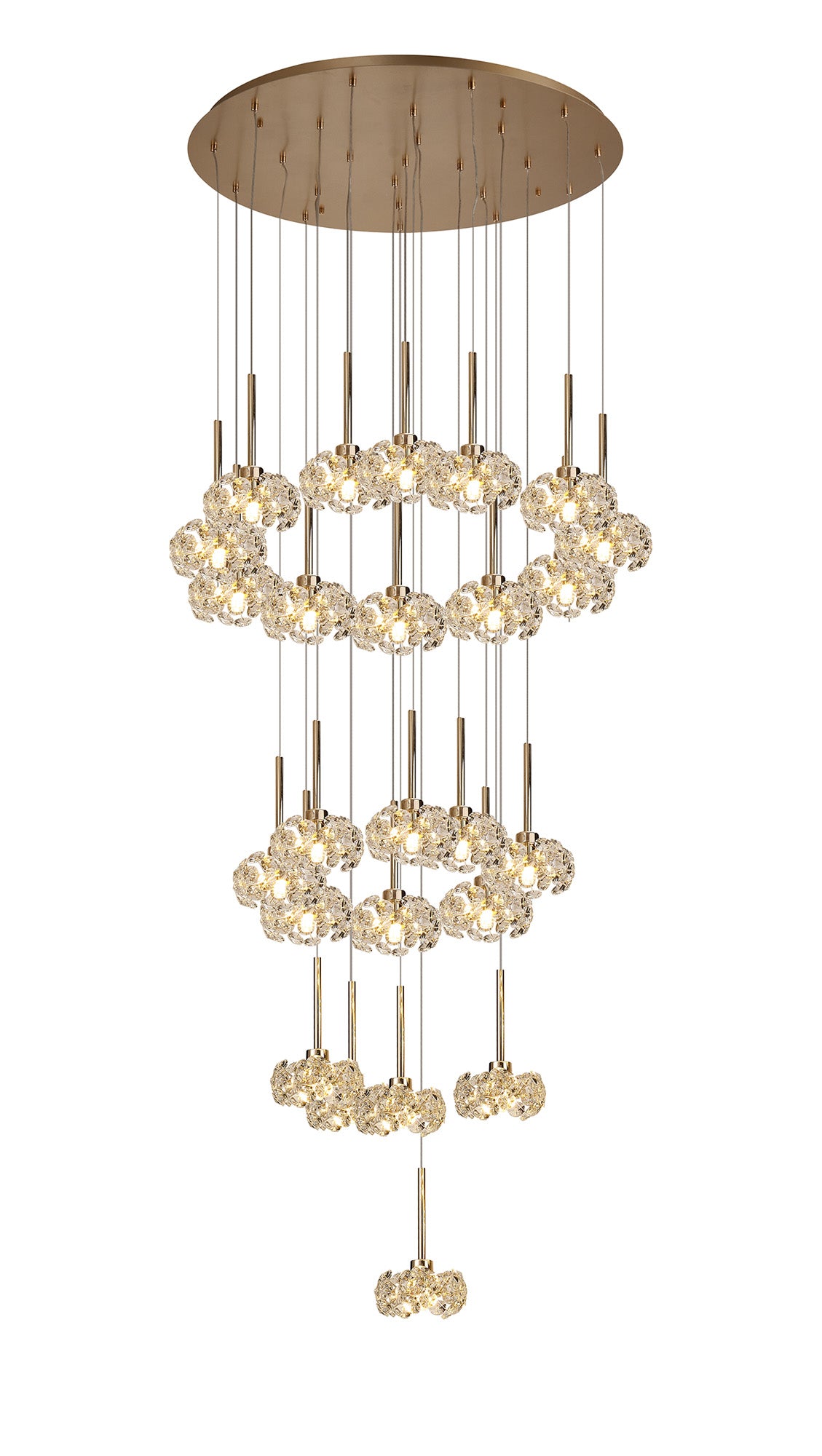 Byrne 24 Light G9 5m Round Multiple Pendant With French Gold And Crystal Shade, Item Weight: 25.2kg