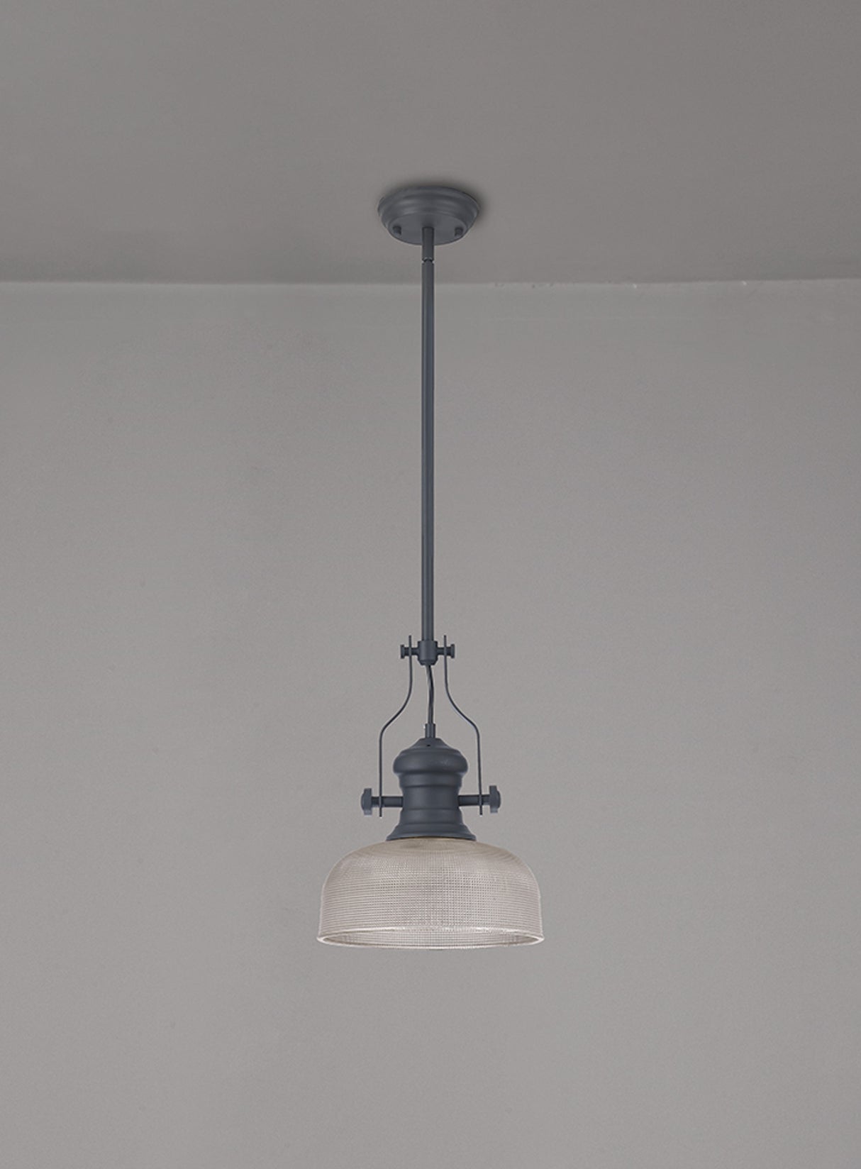 Munro Single Pendant, 1 x E27, 26.5cm Prismatic Glass, Graphite / Clear