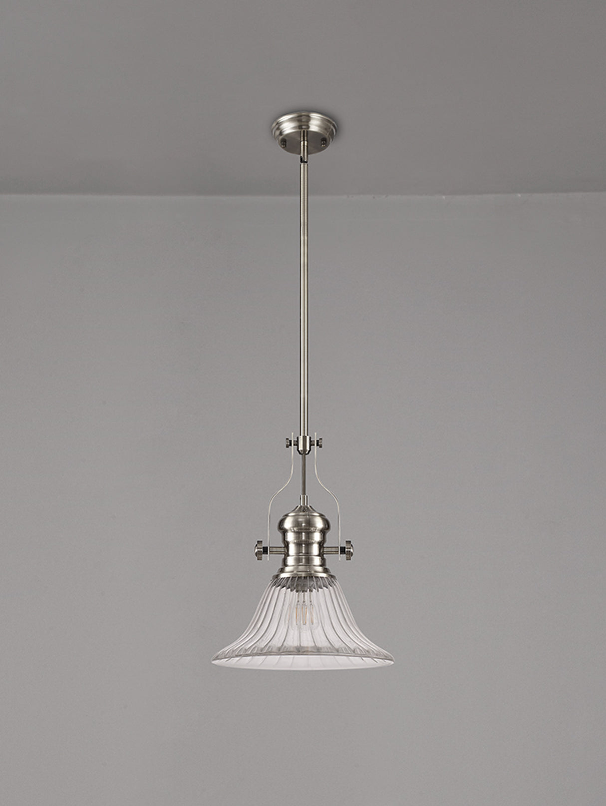 Munro Single Pendant, 1 x E27, 30cm Bell Glass, Satin Nickel / Clear