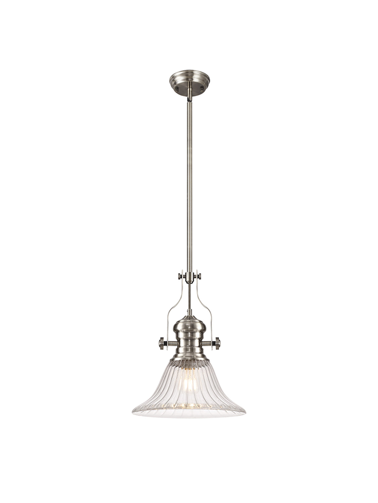 Munro Single Pendant, 1 x E27, 30cm Bell Glass, Satin Nickel / Clear