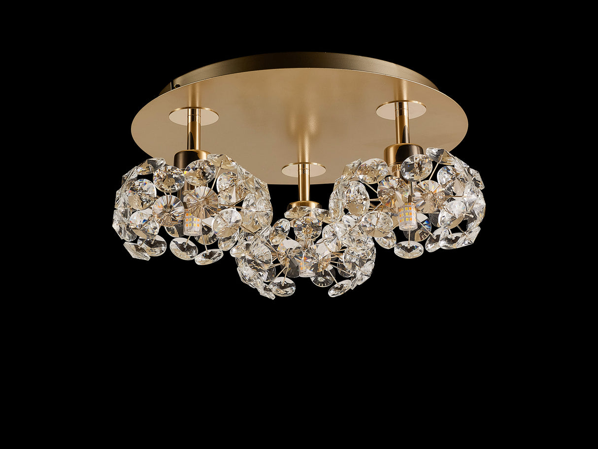 Byrne Round 3 Light G9 35cm Flush Light With French Gold And Crystal Shade