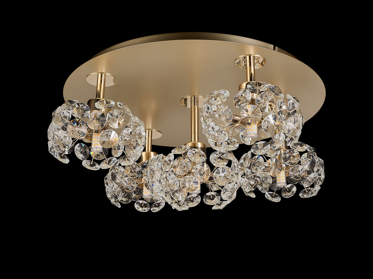 Byrne Round 5 Light G9 Flush Light With French Gold And Crystal Shade