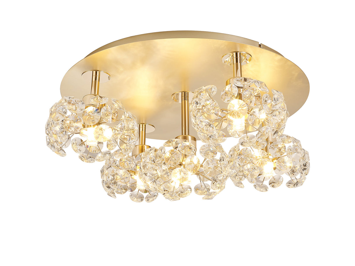 Byrne Round 5 Light G9 Flush Light With French Gold And Crystal Shade