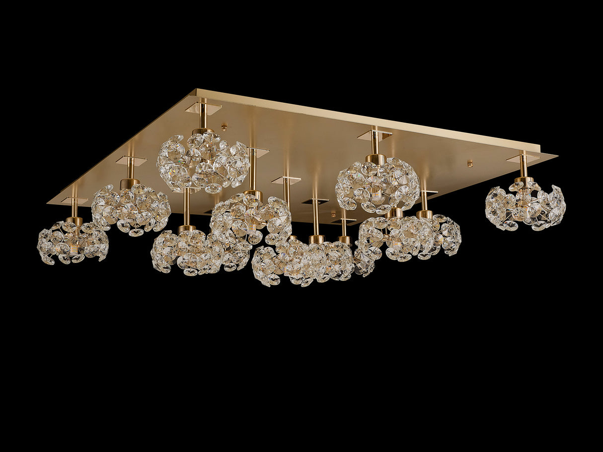 Byrne Square 13 Light G9 Flush Light With French Gold Square And Crystal Shade, Item Weight: 17.2kg