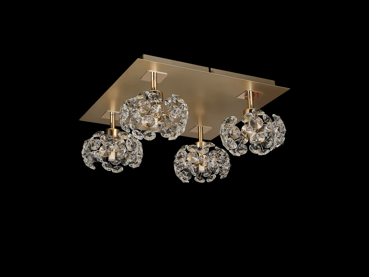 Byrne Square 4 Light G9 40cm Flush Light With French Gold Square And Crystal Shade
