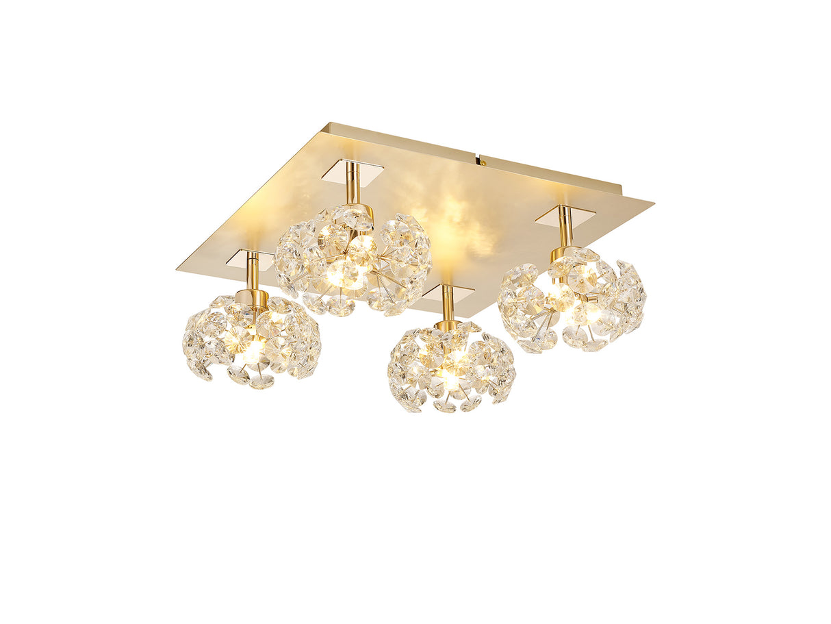 Byrne Square 4 Light G9 40cm Flush Light With French Gold Square And Crystal Shade