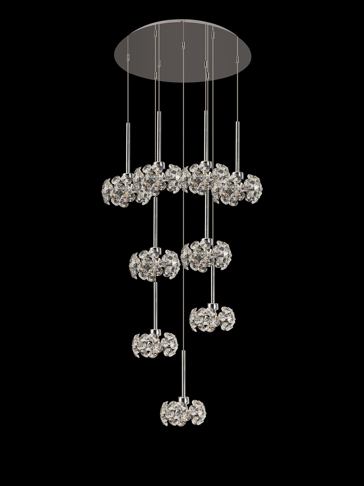 Byrne 9 Light G9 Universal 2.5m Round Multiple Pendant And Crystal Shade, Polished Chrome