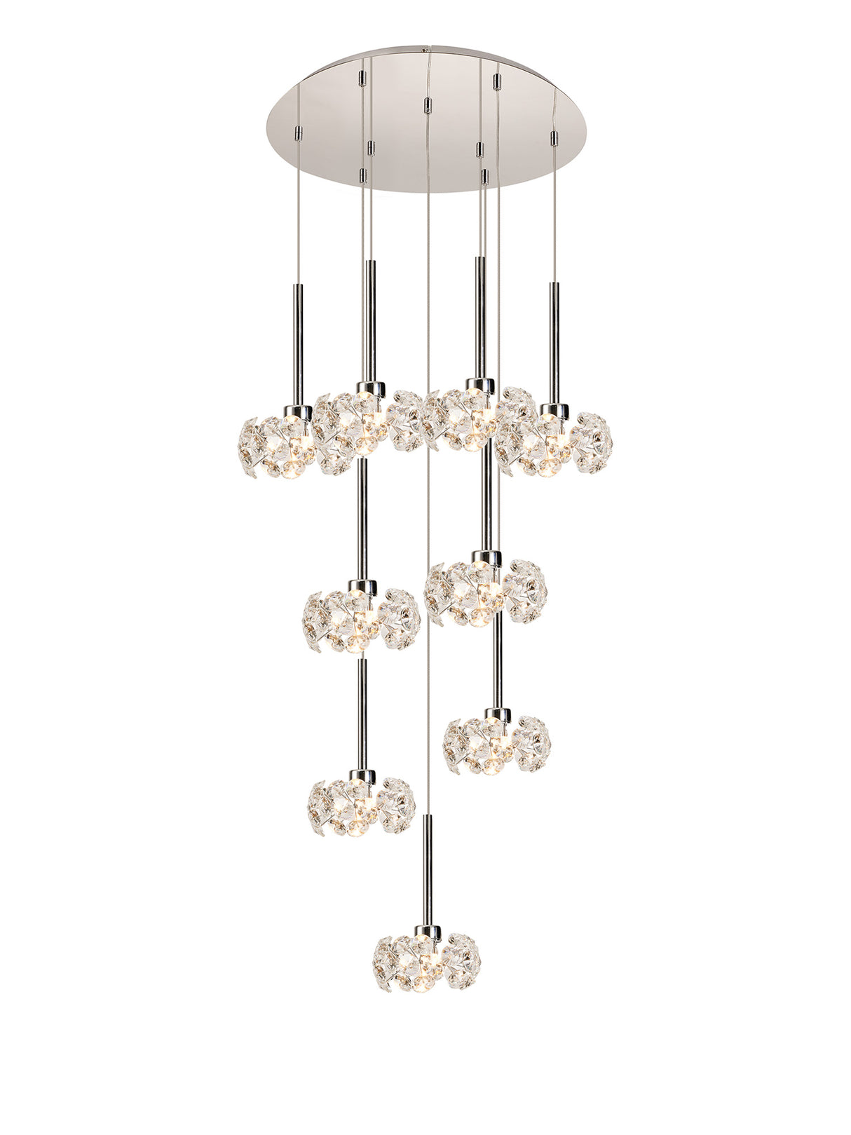 Byrne 9 Light G9 Universal 2.5m Round Multiple Pendant And Crystal Shade, Polished Chrome