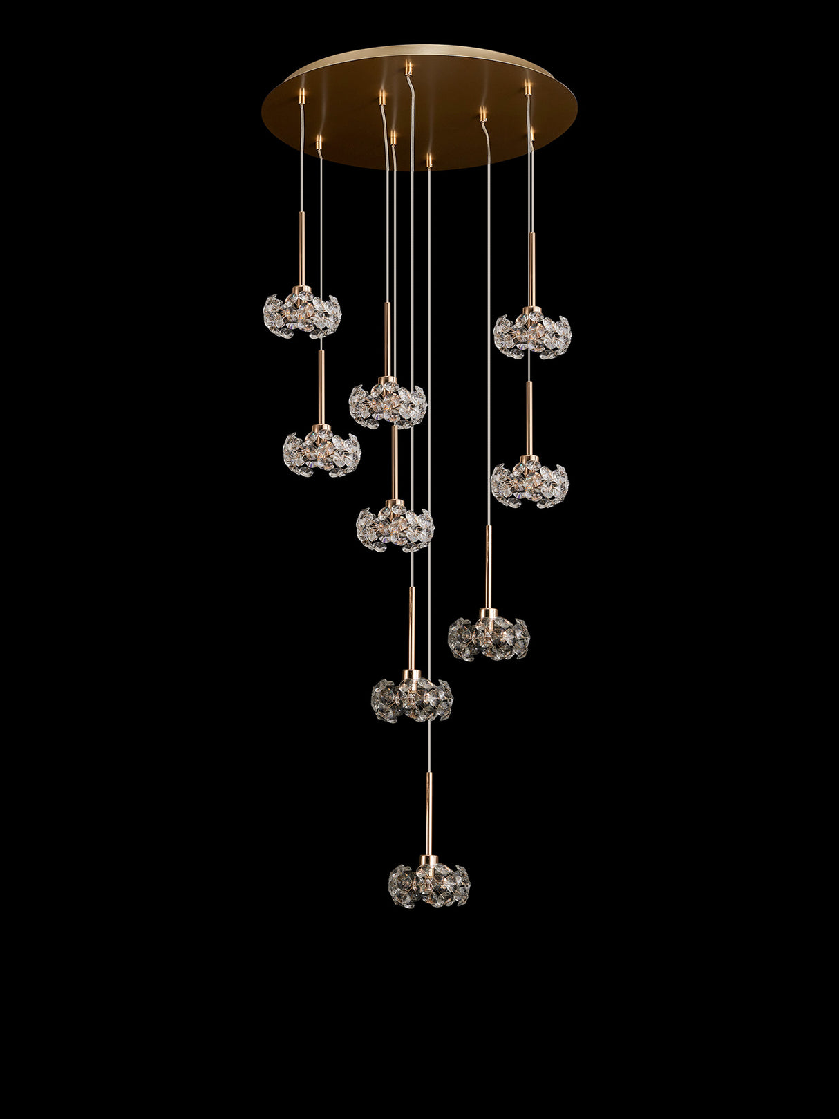 Byrne 9 Light G9 Universal 2.5m Round Multiple Pendant And Crystal Shade, French Gold
