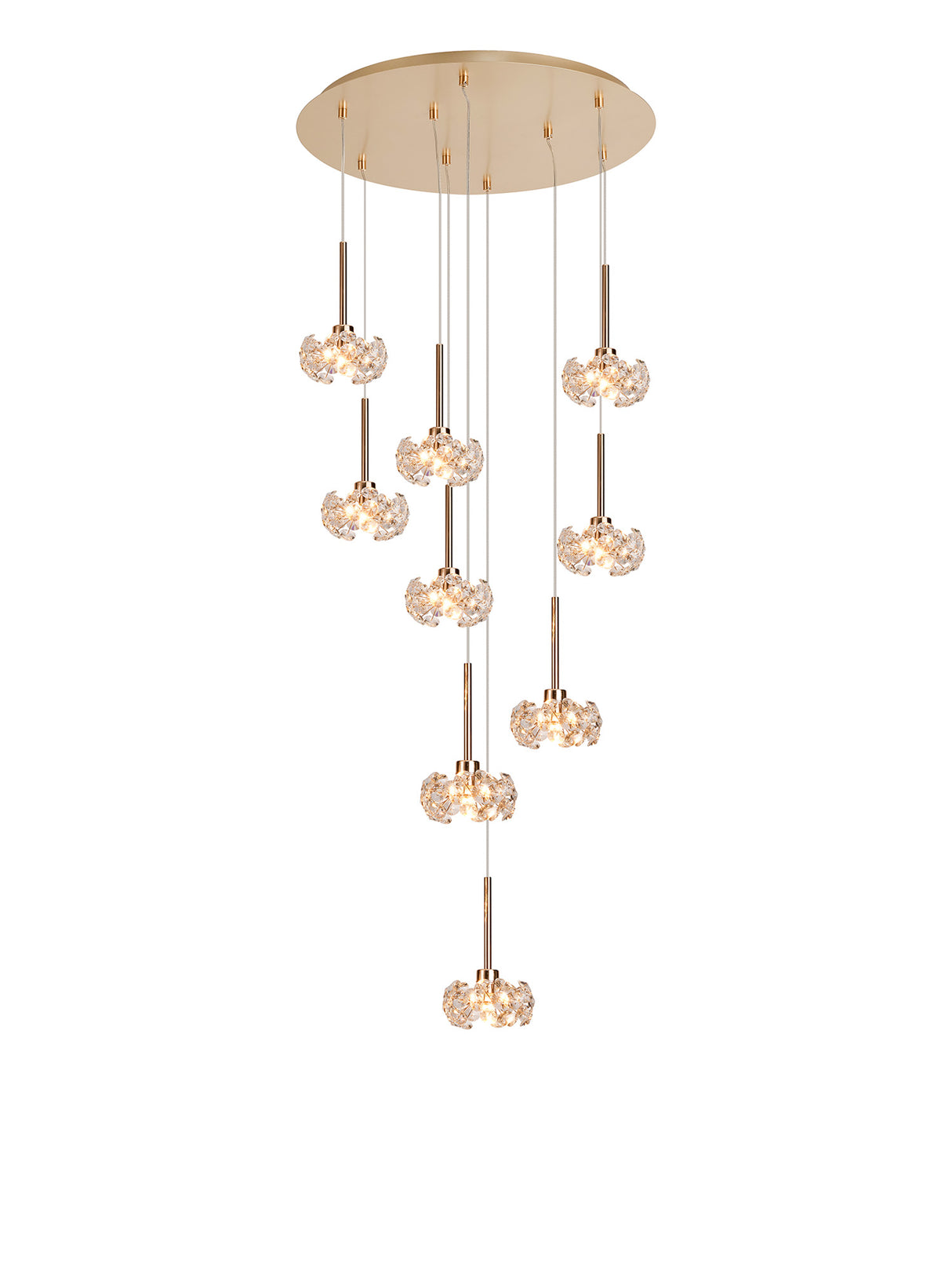 Byrne 9 Light G9 Universal 2.5m Round Multiple Pendant And Crystal Shade, French Gold