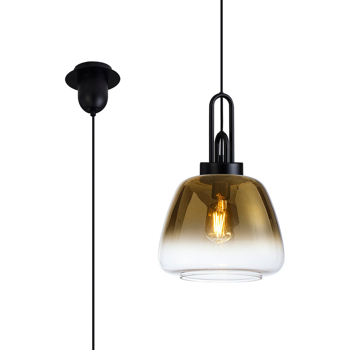 Allardyce 1 Light E27 Pendant With 28cm Trapezium Glass, Matt Black / Brass Gold