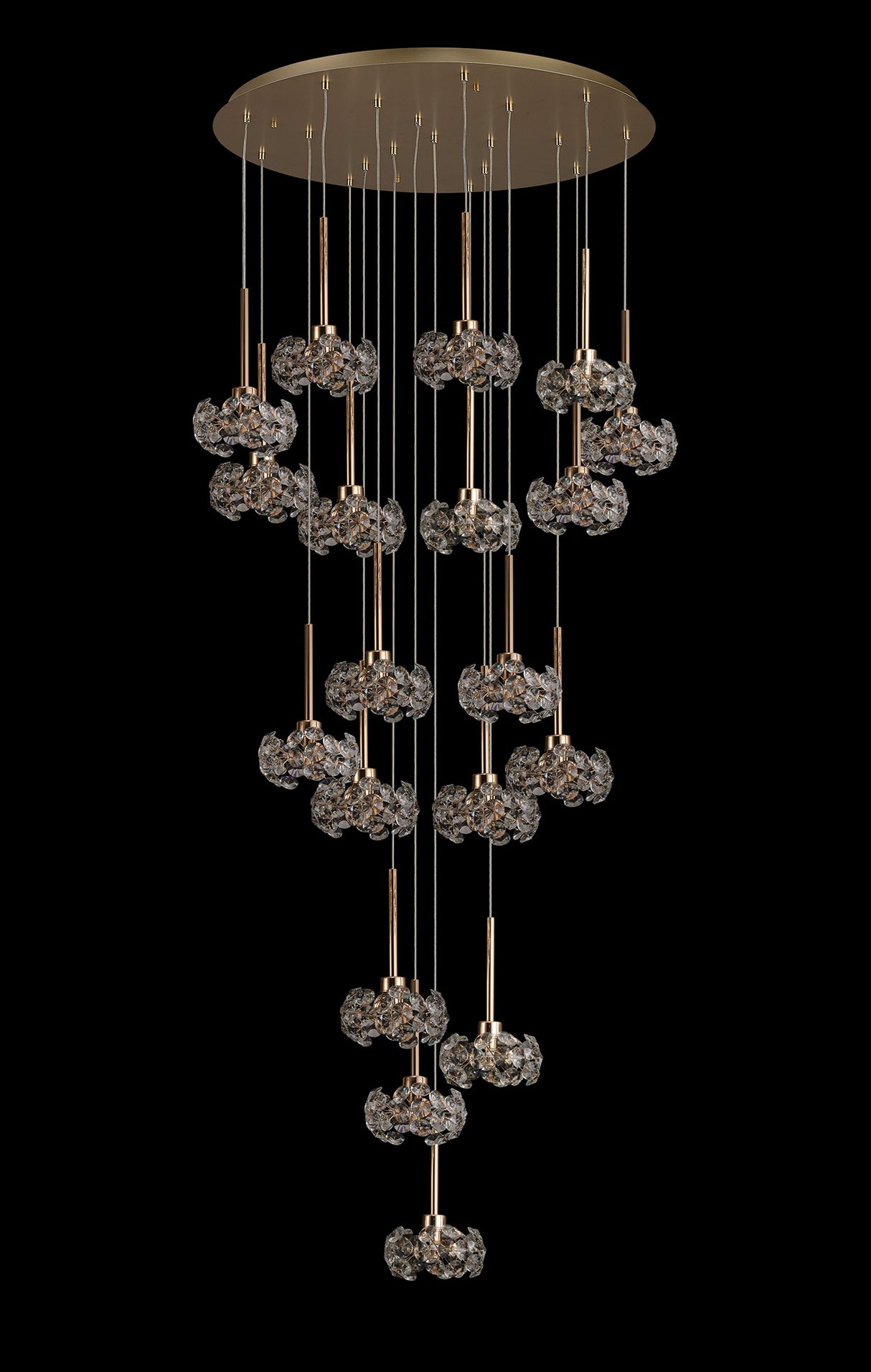 Byrne 19 Light G9 3.5m Round Multiple Pendant With French Gold And Crystal Shade, Item Weight: 19.4kg