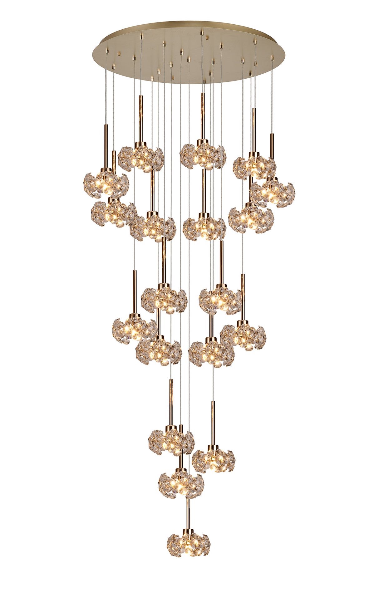 Byrne 19 Light G9 3.5m Round Multiple Pendant With French Gold And Crystal Shade, Item Weight: 19.4kg