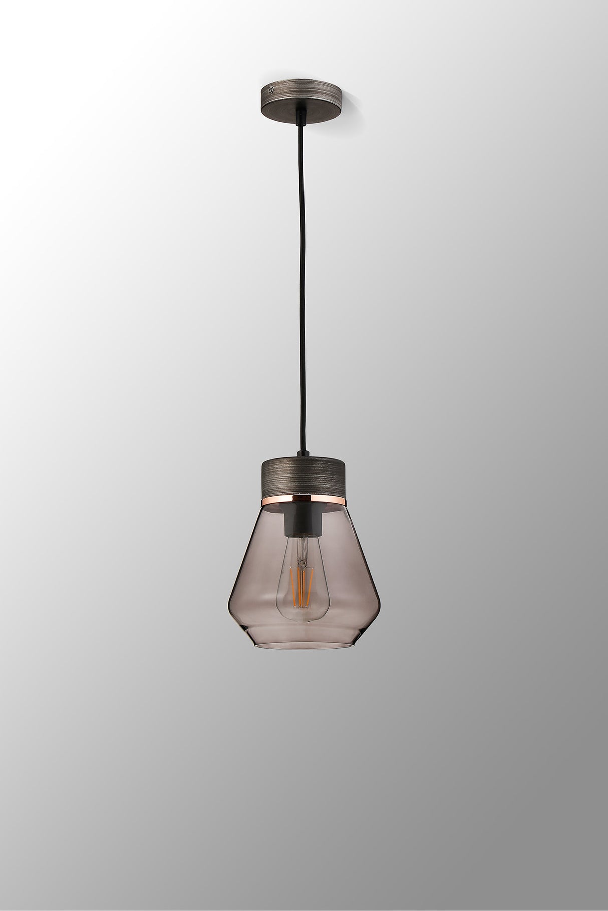 Berry 1 Light Pendant E27, With Kite Smoke Glass Aged Pewter / Smoke / Black Fabric