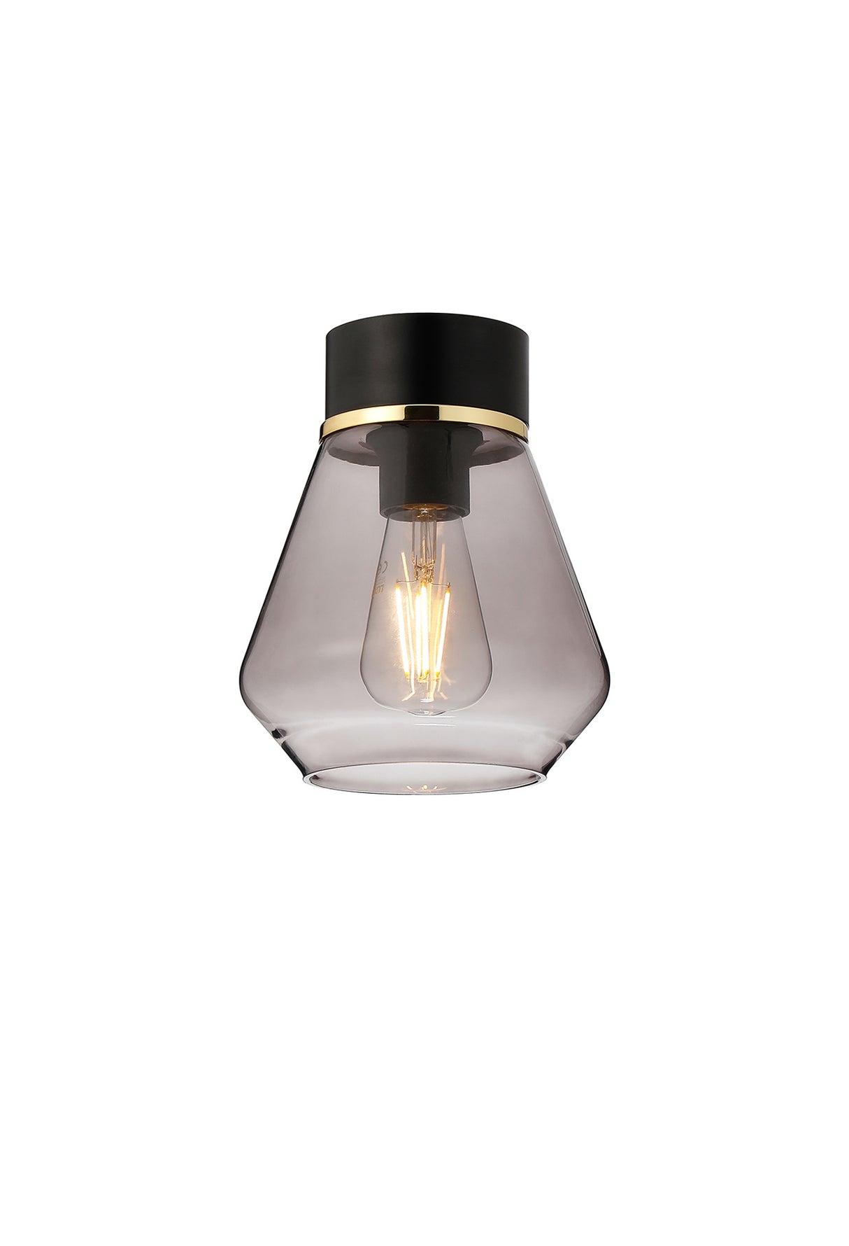 Berry 1 Light Ceiling E27, With Kite Smoke Glass Shade Matt Black / Smoke