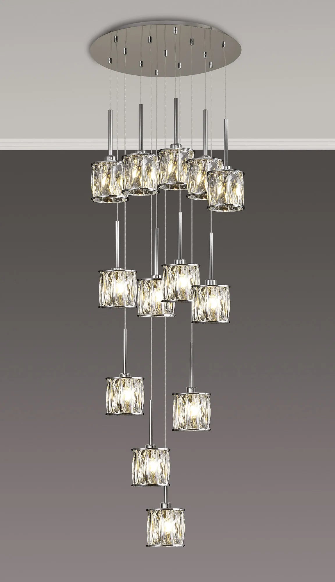 Swindlehirs 13 x G9 2.5m Round Multiple Pendant Chrome/Clear Crystal Shade