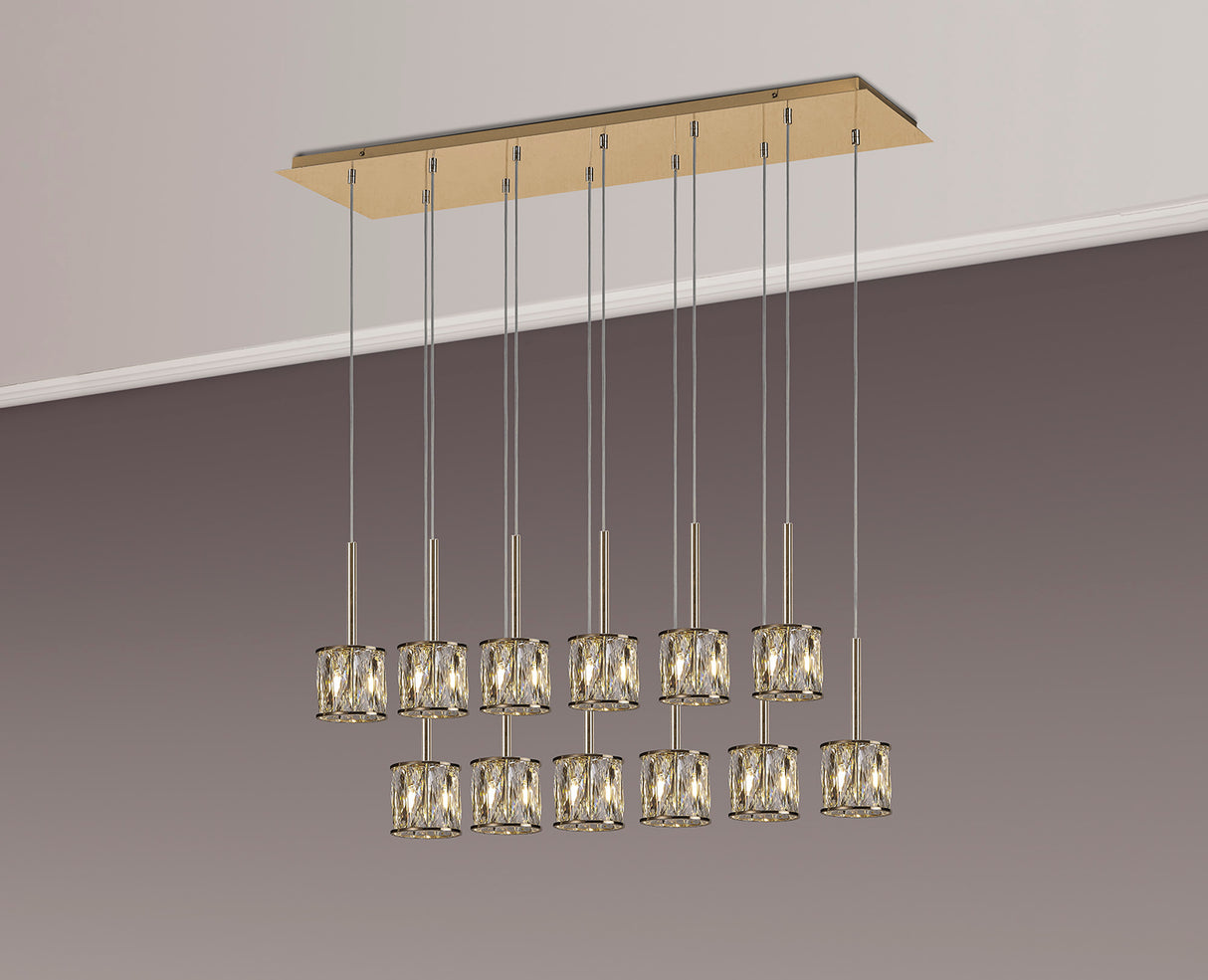 Swindlehirs 12 x G9 2m Linear Pendant French Gold/Clear Crystal Shade