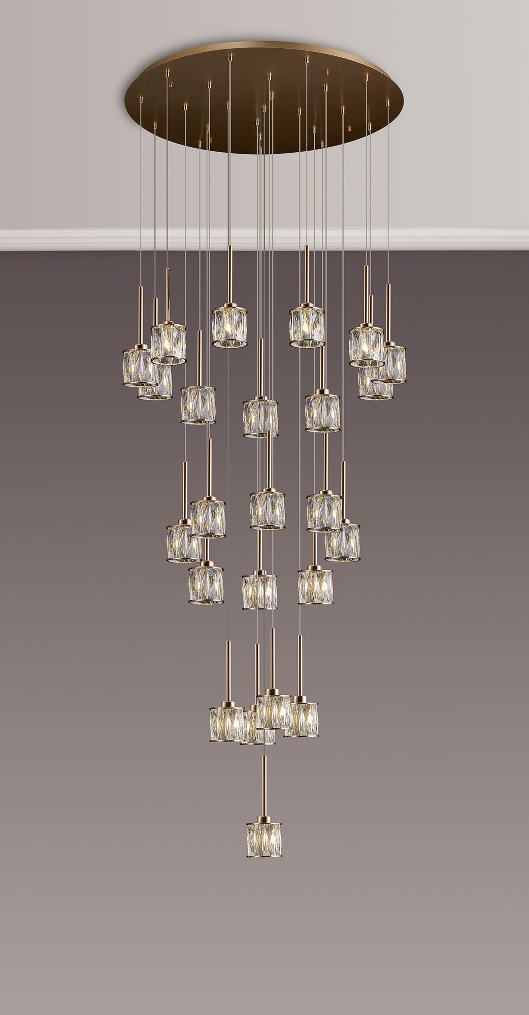 Swindlehirs 24 x G9 5m Round Multiple Pendant French Gold/Clear Crystal Shade