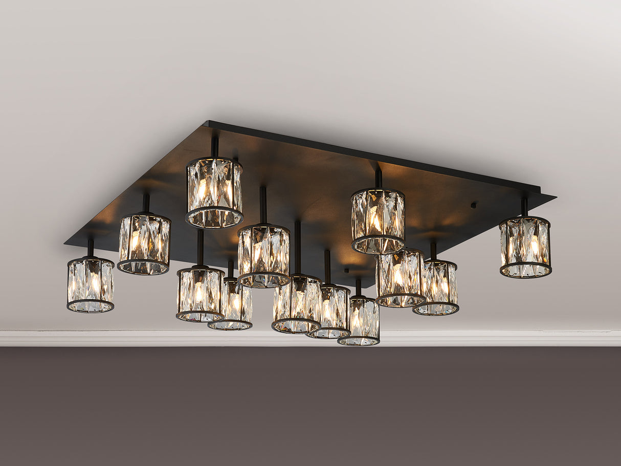 Swindlehirs Satin Black Square 13 x G9 Flush Light With Clear Crystal