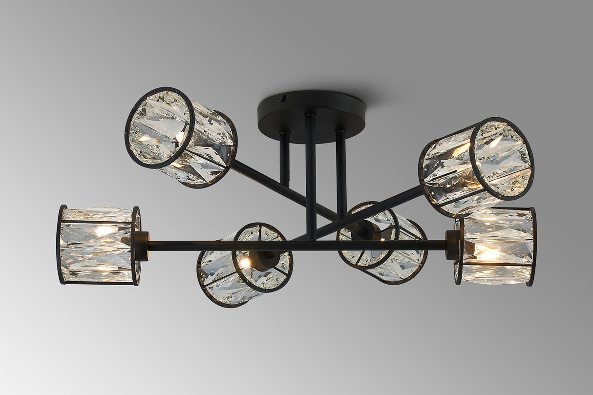 Swindlehirs Satin Black 6 x G9 Crossed Arm Semi Flush Light With Clear Crystal