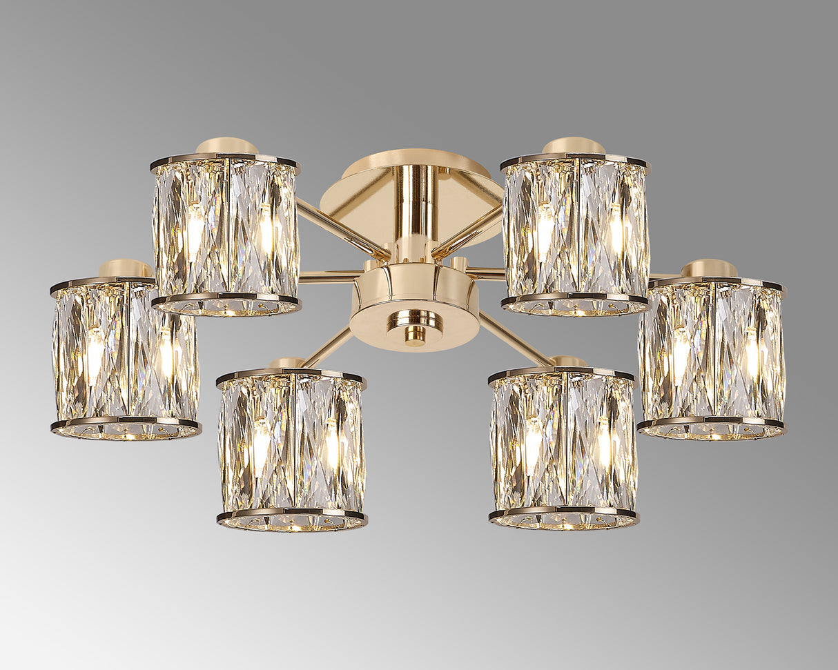 Swindlehirs 6 Light G9 Semi Flush French Gold / Clear Crystal Shade