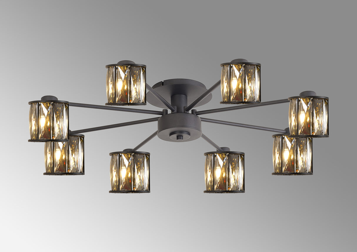 Swindlehirs 8 Light G9 Semi Flush Sand Black / Smoked Crystal Shade