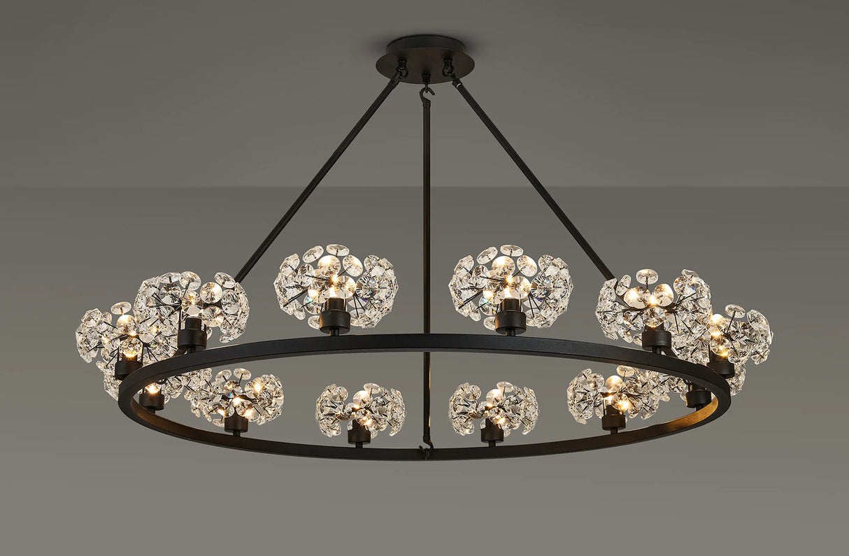 Byrne Satin Black 12 Light Round G9 Telescopic Light Satin Black & Crystal Shade