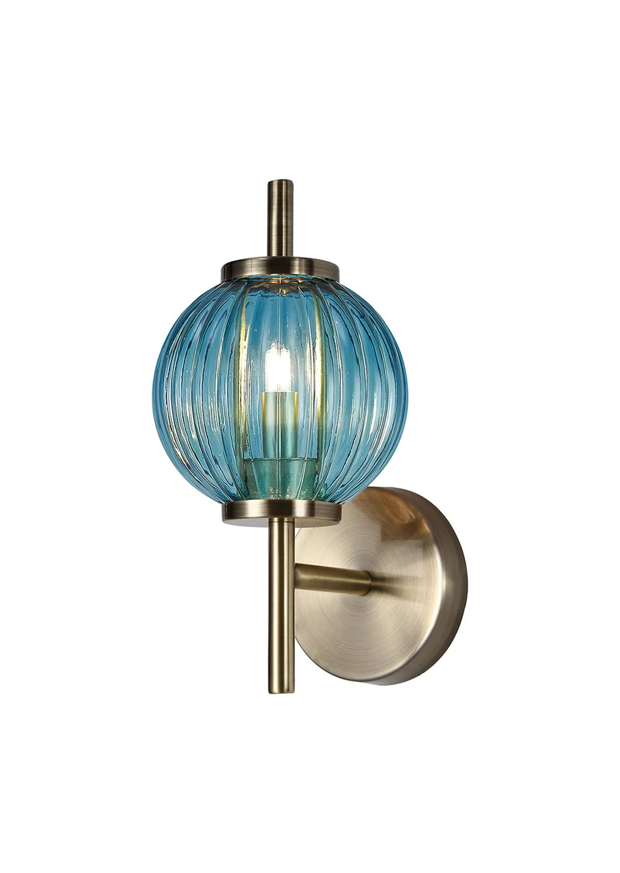 Halom Wall Lamp, 1 x G9, Antique Brass/Blue Glass