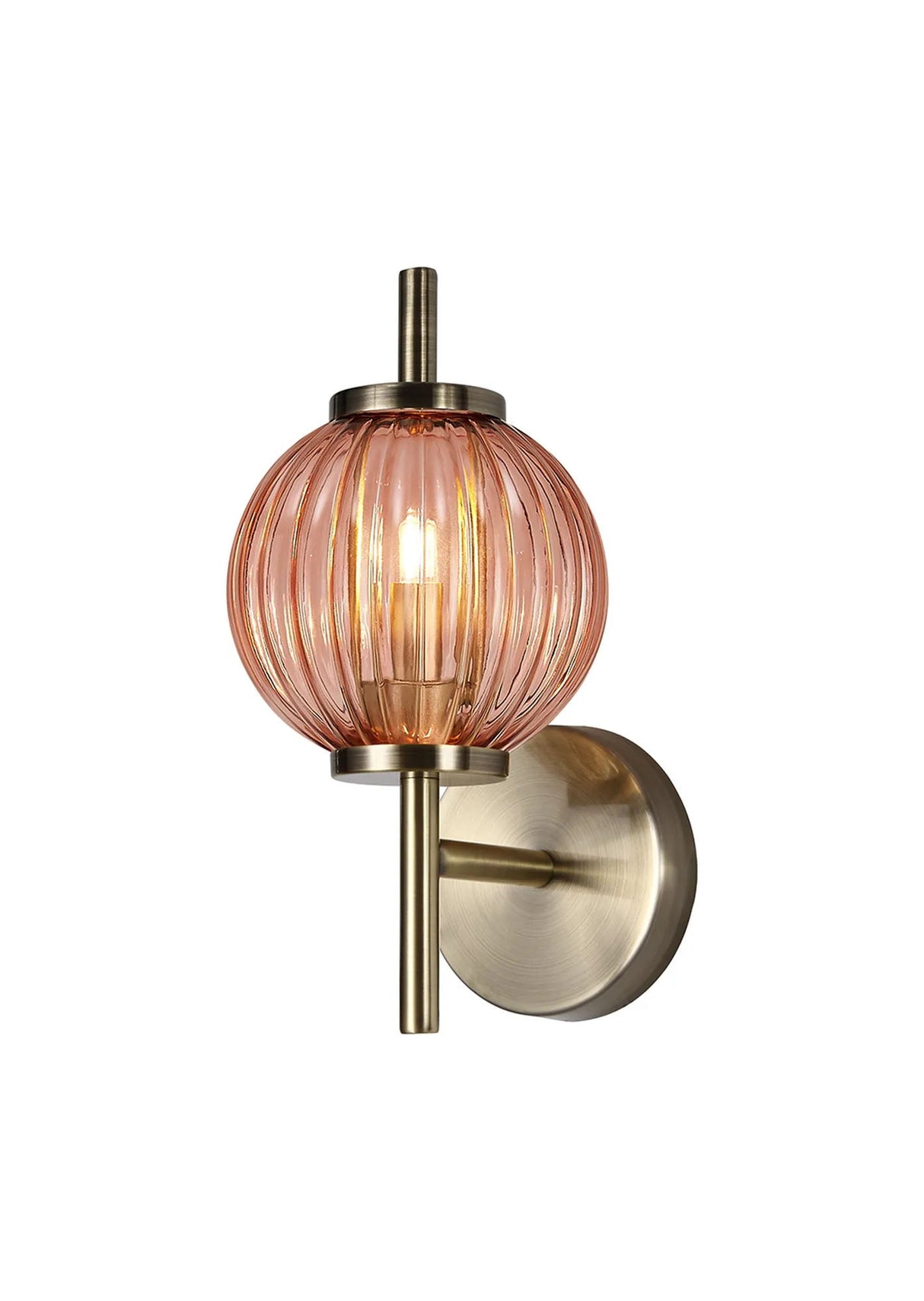 Halom Wall Lamp, 1 x G9, Antique Brass/Blush Pink Glass