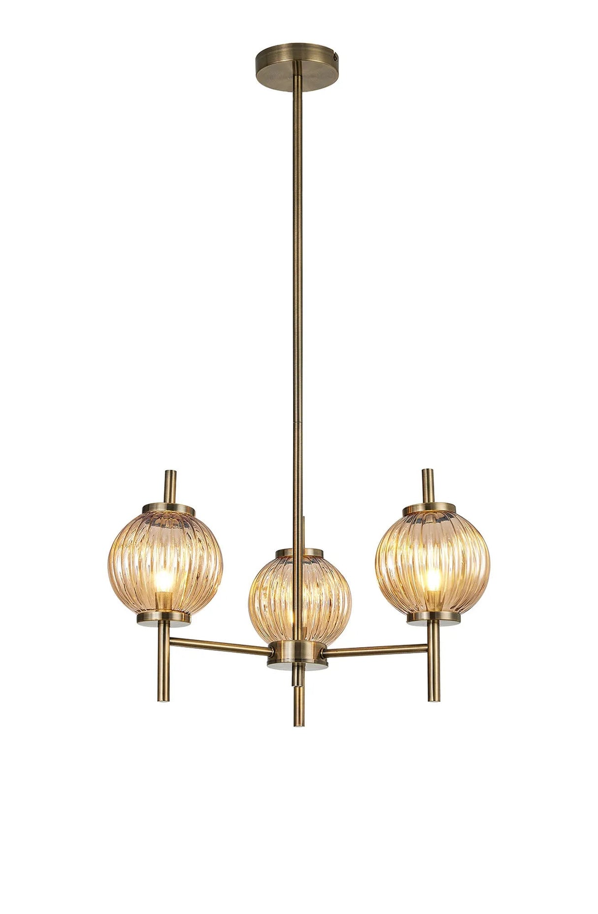 Halom 55cm Multi Height Pendant, 3 x G9, Antique Brass/Amber Glass