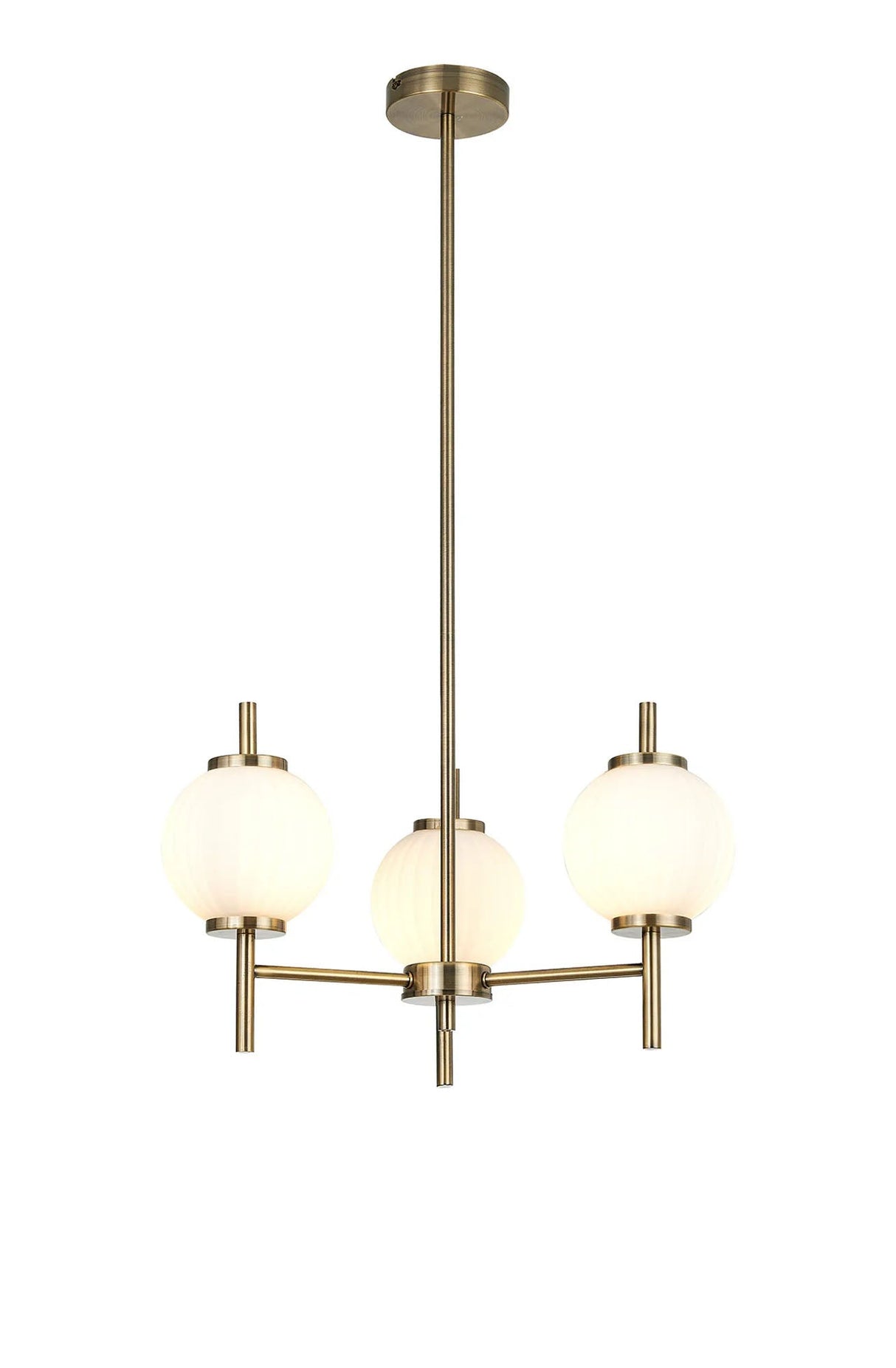 Halom 55cm Multi Height Pendant, 3 x G9, Antique Brass/Opal Glass