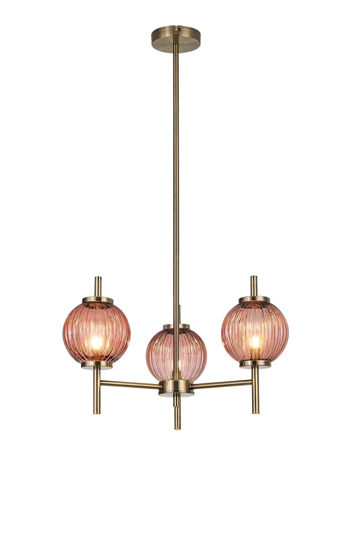 Halom 55cm Multi Height Pendant, 3 x G9, Antique Brass/Blush Pink Glass