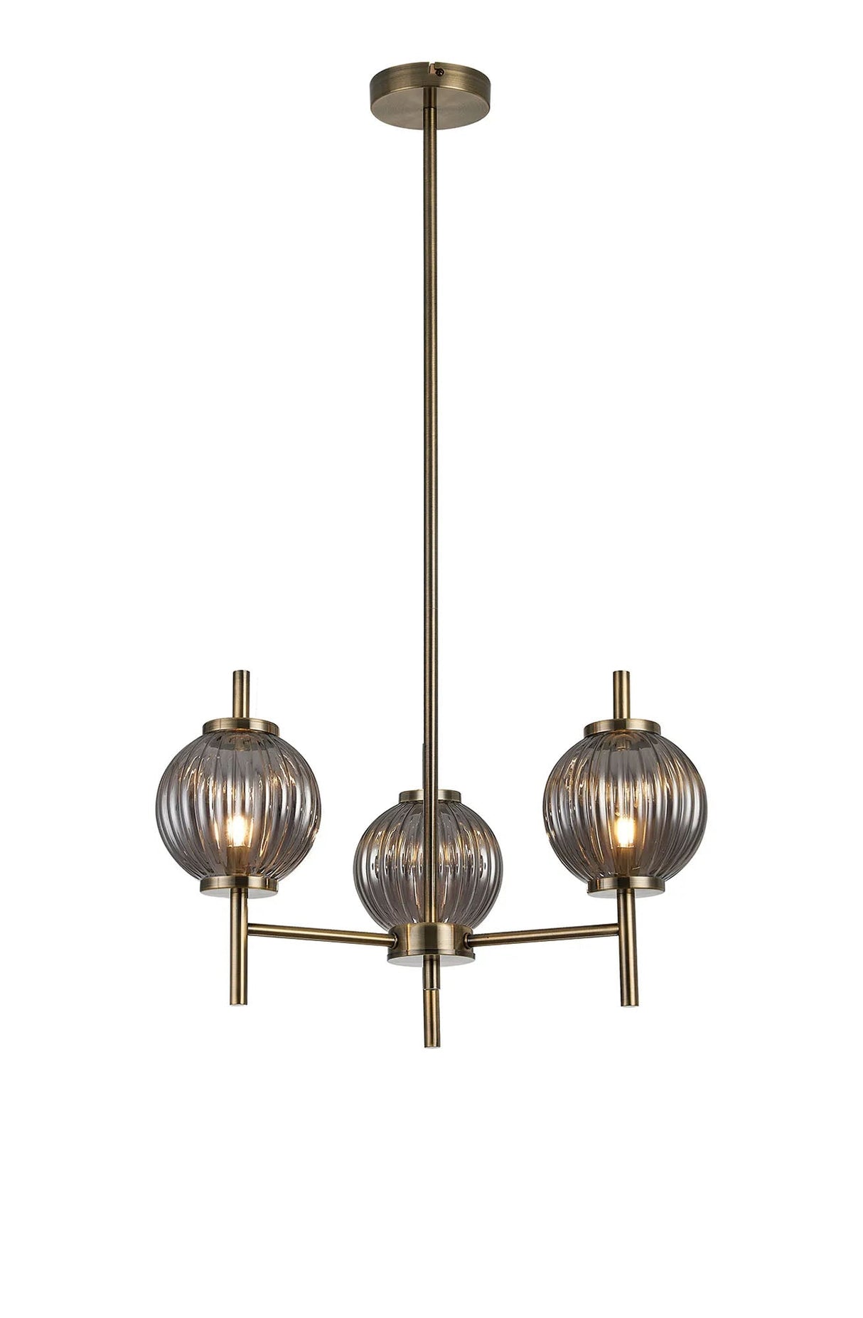 Halom 55cm Multi Height Pendant, 3 x G9, Antique Brass/Smoke Glass
