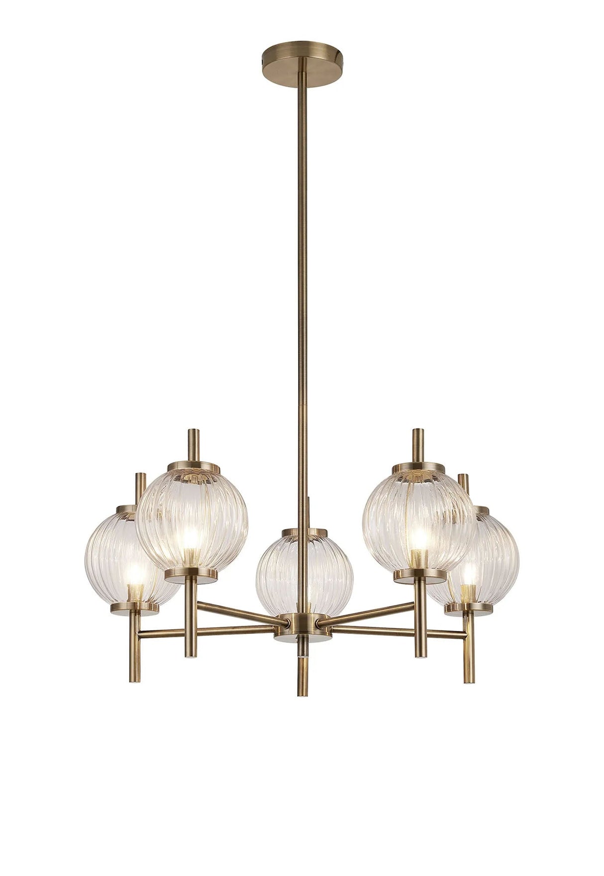 Halom 65cm Multi Height Pendant, 5 x G9, Antique Brass/Clear Glass